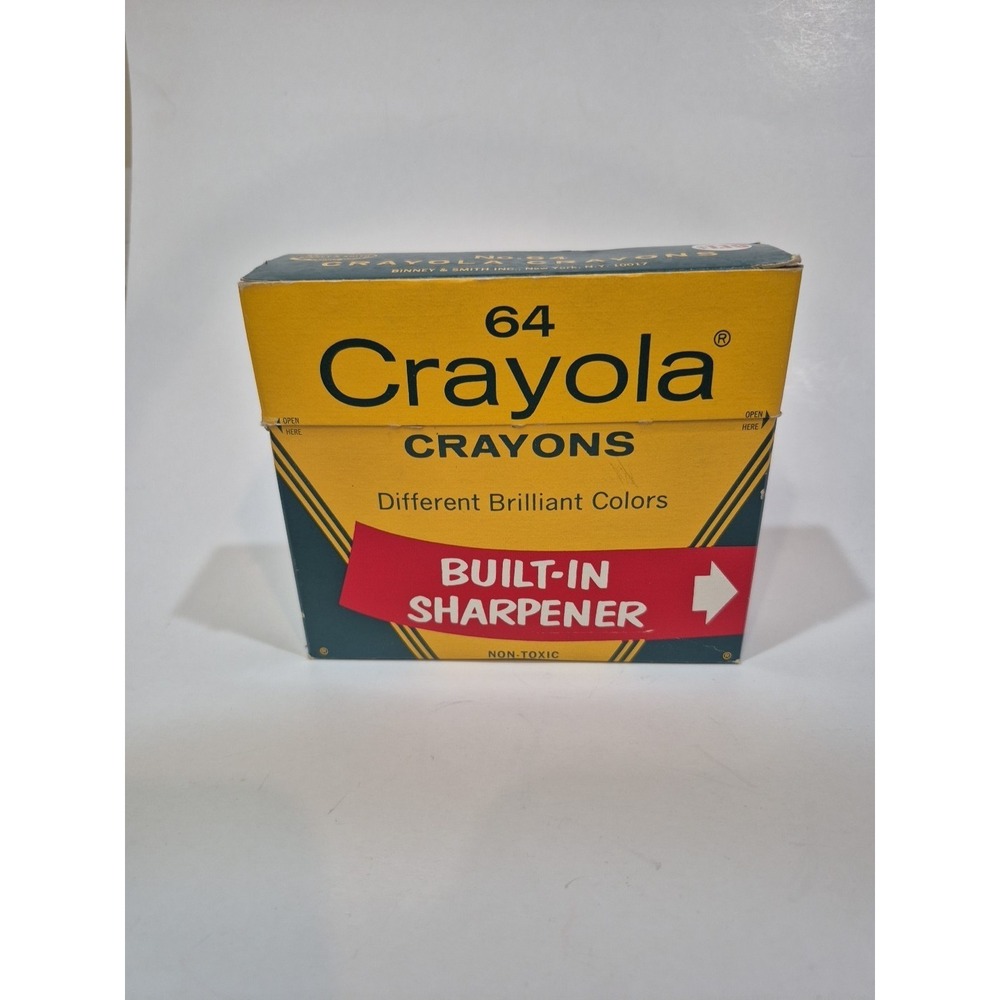 Vintage Crayola Crayons Binney & Smith #64 Box Built In Sharpener Retired Colors